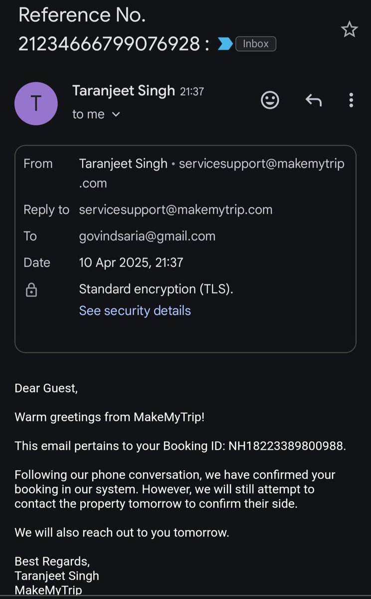 govind_saria's tweet photo. Hey @makemytrip, I booked the same property twice via @HDFC_Bank concierge—once through @Cleartrip &amp; once through you. Yours showed confirmed but now says "tech glitch." The hotel says you never booked it. Your team keeps giving conflicting updates. What’s going on? https://t.co/Eea1I4fn9j