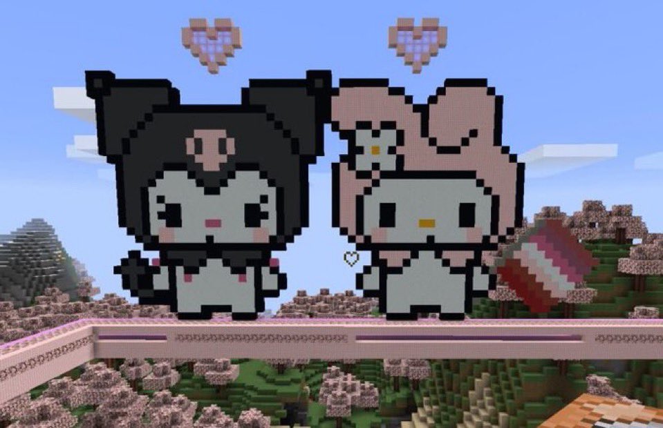 kuromi &amp; my melody in minecraft 🖤🩷