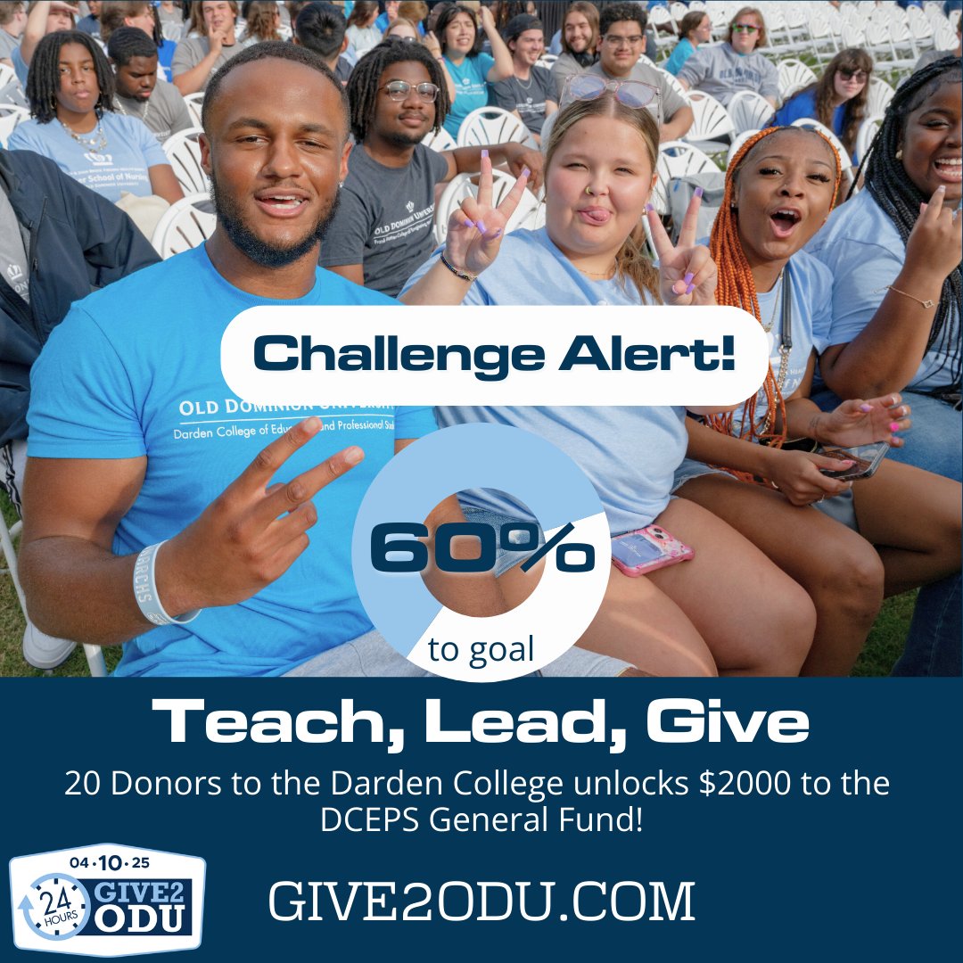 🔥We're coming up fast on our goal🔥

Remember, 20 donors to the DCEPS will unlock $2000! Let's keep this momentum going!

give2odu.com
#Give2ODU #MonarchPride