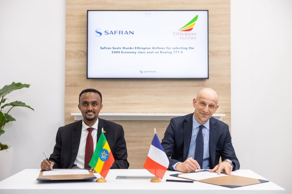 Ethiopian Airlines sélectionne les sièges Z400 de Safran Seats pour ses futurs Boeing 777-9.

Ce protocole d’accord signé pendant Aircraft Interiors Expo 2025 renforce une collaboration de longue date entre les deux entreprises.

👉 ow.ly/EBLK50Vym9P

#AIX2025 #SafranSeats