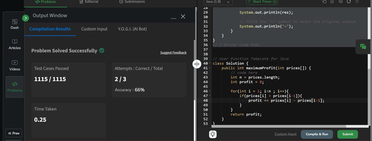 choudharyAkashh's tweet image. Day 7/160
#GFG 160 Days of Problem-Solving Journey! 🎯💻
Today, I solved my 7ᵗʰ problem — "Stock Buy and Sell" ✅
Another step closer to mastering DSA. Let's keep the momentum going! 💪🚀
hashtag
#Coding
#ProblemSolving
#DSA
hashtag#GeeksForGeeks @geeksforgeeks