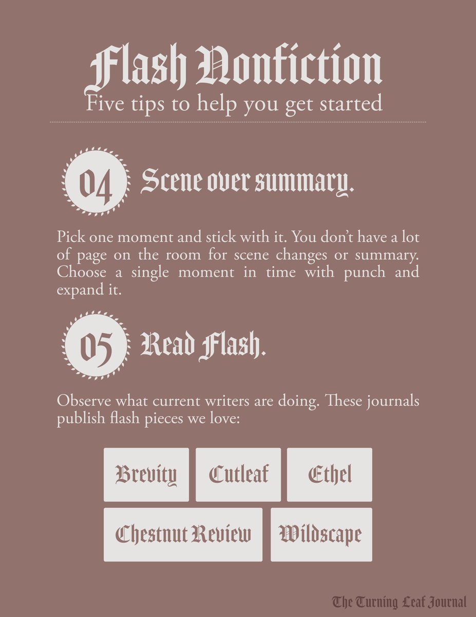 Interested in flash nonfiction, but not sure where to begin? Here are 5 tips to jumpstart your essay ↓

Already have some flash CNF? Send it to us! Submissions are open until May 1st.