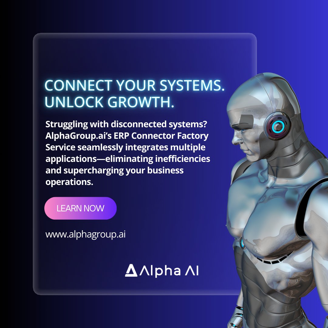 AlphaGroup_ai's tweet image. Struggling with disconnected systems? AlphaGroup.ai’s ERP Connector Factory Service seamlessly integrates multiple applications—eliminating inefficiencies and supercharging your business operations.
#ERPIntegration #AI #BusinessAutomation #TechSolutions