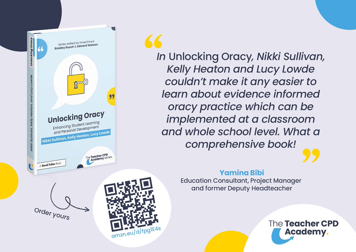 Nikki Sullivan (@nikki__sullivan) on Twitter photo In Chapters 3-5, we hear from <a href="/mikehobbiss/">Mike Hobbiss</a>, <a href="/teacherfeature2/">Lekha Sharma FCCT</a>, & <a href="/SCottinghatt/">Sarah Cottinghatt</a>! We are so grateful to them for sharing their expertise.
And huge thank you to <a href="/msybibi/">Yamina B</a>, who was kind enough to write the below.
'Unlocking Oracy' available to pre-order now: amzn.eu/d/5KFqkpE In Chapters 3-5, we hear from <a href="/mikehobbiss/">Mike Hobbiss</a>, <a href="/teacherfeature2/">Lekha Sharma FCCT</a>, & <a href="/SCottinghatt/">Sarah Cottinghatt</a>! We are so grateful to them for sharing their expertise.
And huge thank you to <a href="/msybibi/">Yamina B</a>, who was kind enough to write the below.
'Unlocking Oracy' available to pre-order now: amzn.eu/d/5KFqkpE