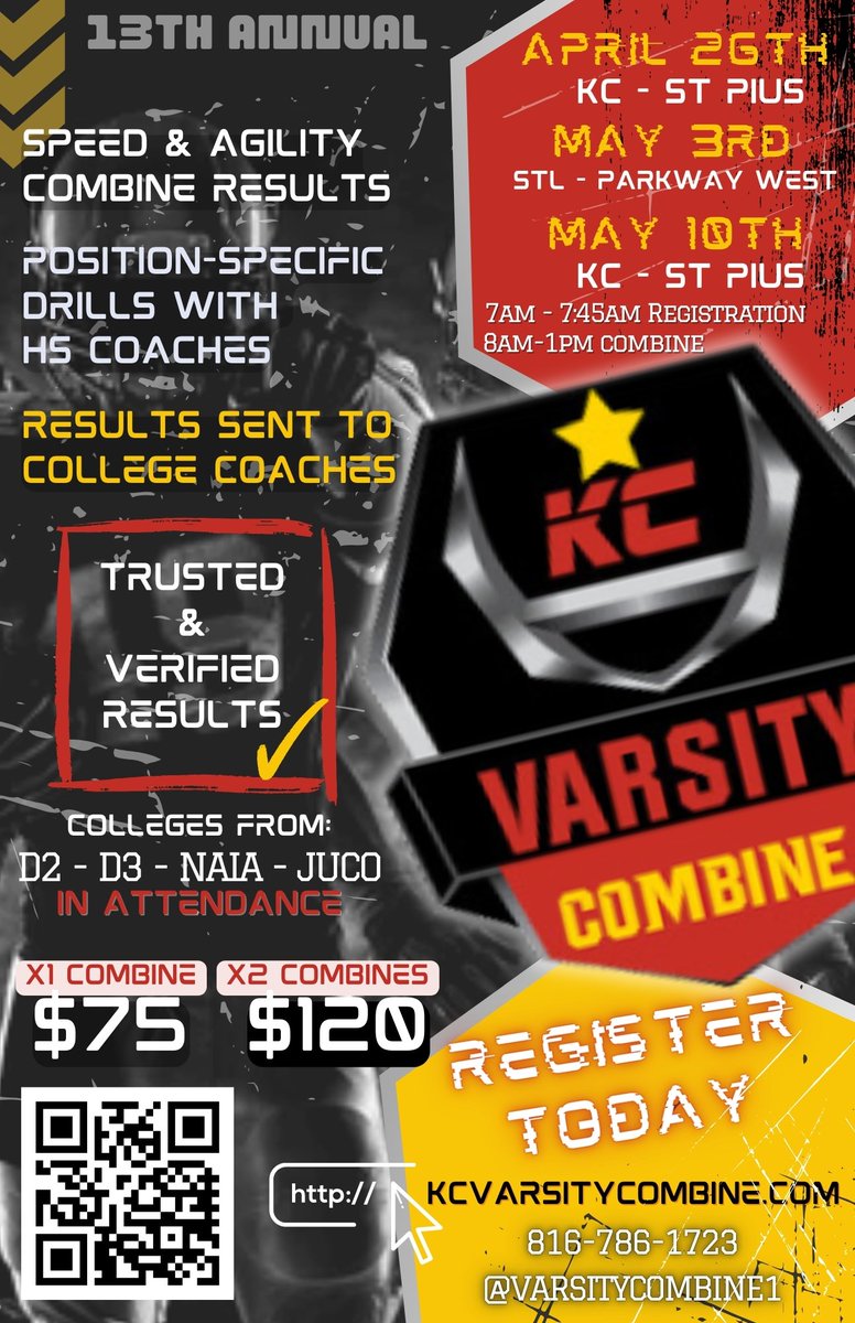 KC Varsity Combines (@varsitycombine1) on Twitter photo We are excited to add 1st time attendee Howward University <a href="/HUBISONFOOTBALL/">HOWARD FOOTBALL</a> and <a href="/CowsetteCoach/">Coach Cowsette</a> recruits Mo/Kan and will be in attendance May 3rd and May 10th!
Get registered today at KCVarsitycombine.com We are excited to add 1st time attendee Howward University <a href="/HUBISONFOOTBALL/">HOWARD FOOTBALL</a> and <a href="/CowsetteCoach/">Coach Cowsette</a> recruits Mo/Kan and will be in attendance May 3rd and May 10th!
Get registered today at KCVarsitycombine.com
