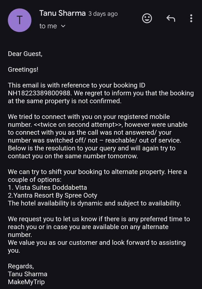 govind_saria's tweet photo. Hey @makemytrip, I booked the same property twice via @HDFC_Bank concierge—once through @Cleartrip &amp; once through you. Yours showed confirmed but now says "tech glitch." The hotel says you never booked it. Your team keeps giving conflicting updates. What’s going on? https://t.co/Eea1I4fn9j