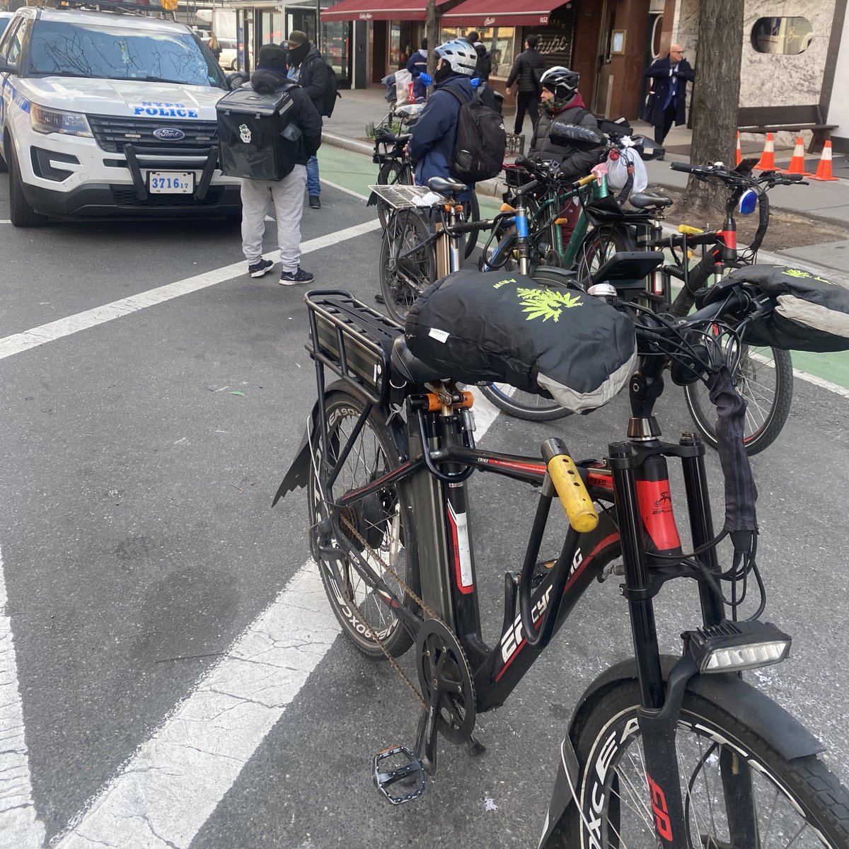 Motorists AND cyclists must yield to pedestrians, stop at red-lights, and follow all applicable traffic laws.

Speedy food deliveries should not put people at risk! Multiple tickets were issued by our Transportation Safety cops, along with strong reminders to follow all laws.