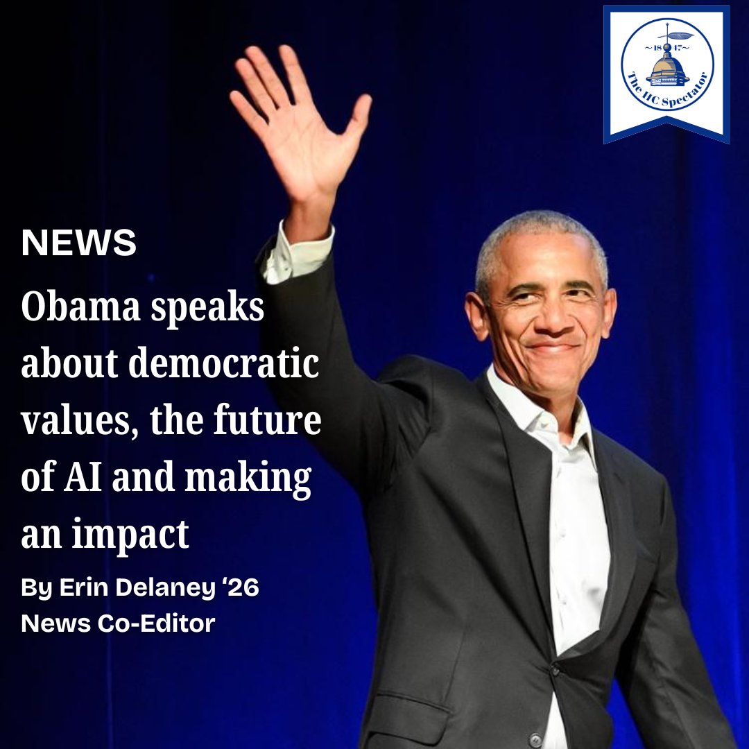 HCSpectator's tweet photo. NEWS | On Thursday, April 3, former President Barack Obama participated in a moderated conversation with Hamilton College President Steven Tepper at the Margaret Bundy Scott Field House as part of the Sacerdote Great Names Series. A crowd of 5,200 individuals attended the event. https://t.co/axCcaMAf8j