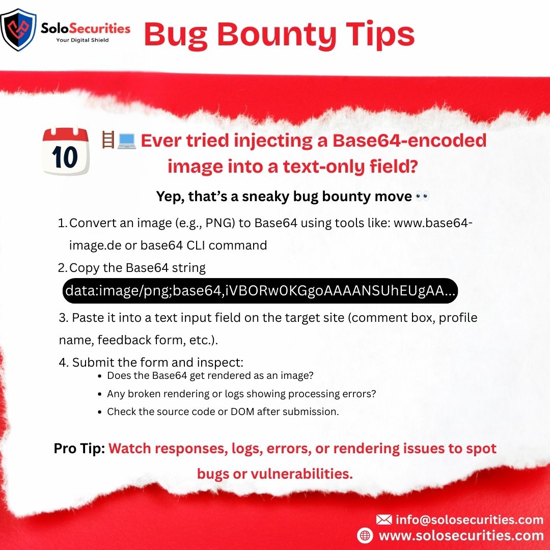 🧠💻 Bug Bounty Trick: Base64 Image in a Text Field

You're testing how the app handles unexpected data types — a goldmine for bugs like XSS, content sniffing, or poor input validation. 🐞🔍

Real hackers don’t just think outside the box — they *test* the box. 🔓

#BugBounty