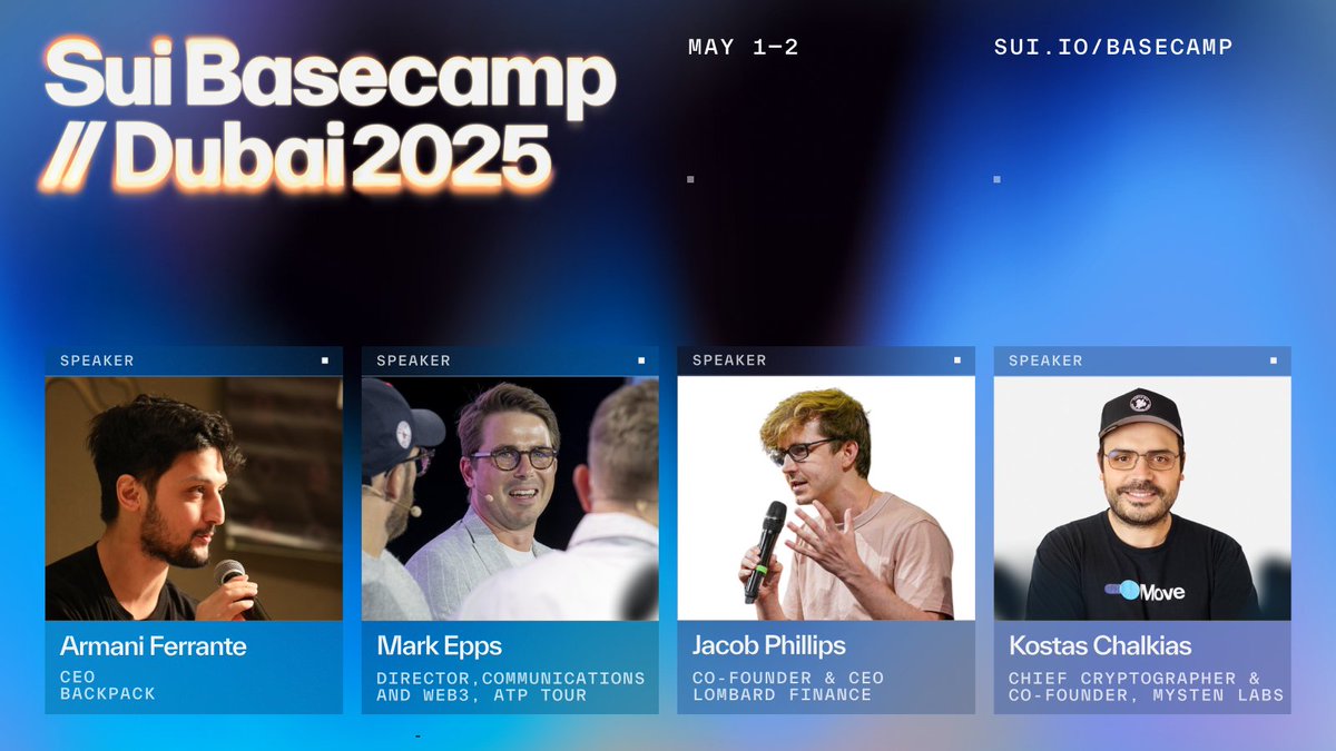 Sui (@suinetwork) on Twitter photo π£ Just dropped: new #SuiBasecamp speakers you wonβt want to miss!
ποΈ <a href="/armaniferrante/">Armani Ferrante</a>, CEO at <a href="/Backpack/">Backpack π</a>
ποΈ <a href="/_MarkEpps/">Mark Epps</a>, Director, Communications and Web3 at <a href="/atptour/">ATP Tour</a>
ποΈ <a href="/JacobPPhillips/">Jacob Phillips</a>, Co-Founder & CEO at <a href="/Lombard_Finance/">Lombard</a>
ποΈ <a href="/kostascrypto/">Kostas Kryptos</a>, Chief Cryptographer & Co-Founder at π£ Just dropped: new #SuiBasecamp speakers you wonβt want to miss!
ποΈ <a href="/armaniferrante/">Armani Ferrante</a>, CEO at <a href="/Backpack/">Backpack π</a>
ποΈ <a href="/_MarkEpps/">Mark Epps</a>, Director, Communications and Web3 at <a href="/atptour/">ATP Tour</a>
ποΈ <a href="/JacobPPhillips/">Jacob Phillips</a>, Co-Founder & CEO at <a href="/Lombard_Finance/">Lombard</a>
ποΈ <a href="/kostascrypto/">Kostas Kryptos</a>, Chief Cryptographer & Co-Founder at