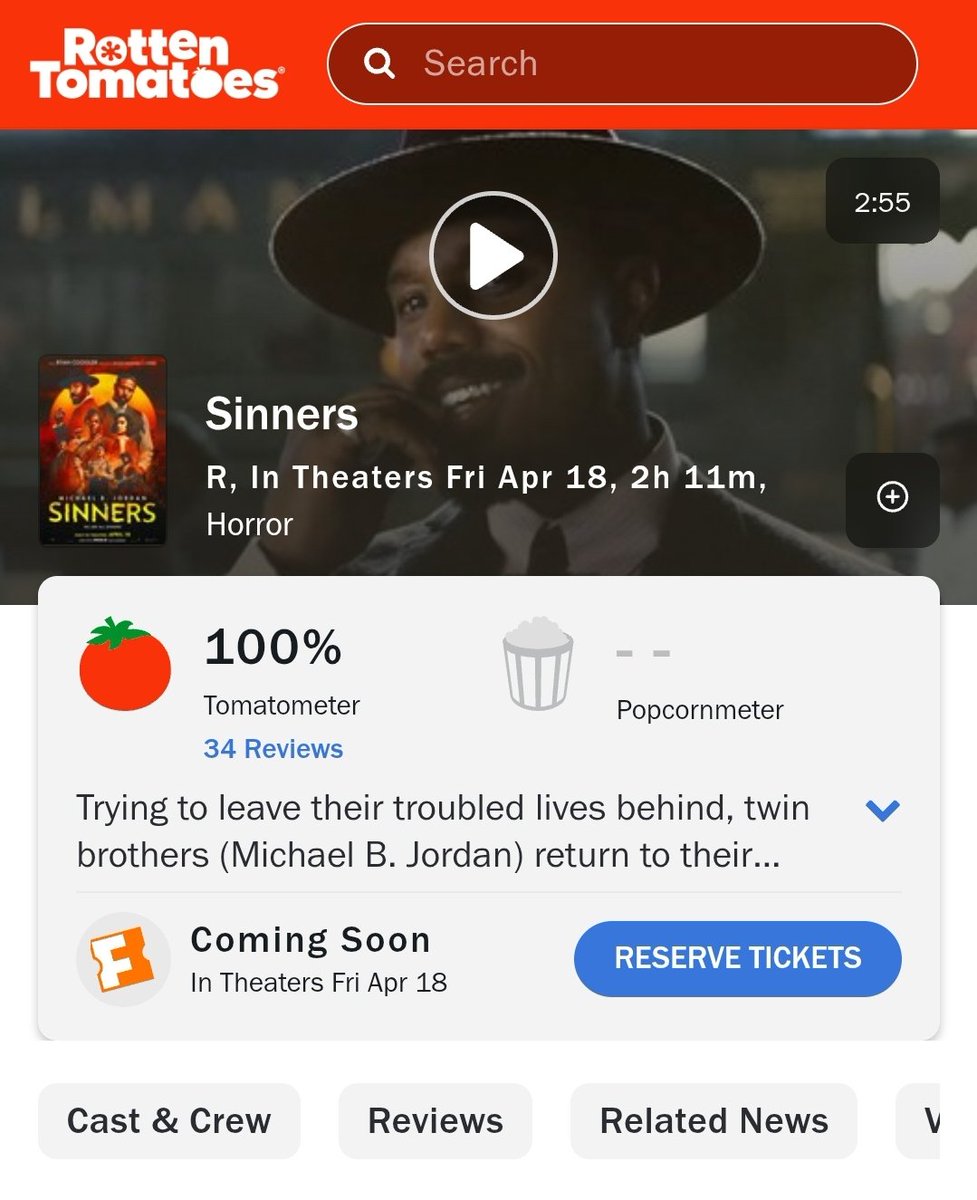 Ryan Coogler’s ‘SINNERS’ debuts on Rotten Tomatoes at 100%

Read our review: bit.ly/SinnersDF