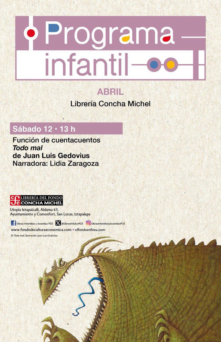FCEMexico's tweet photo. Este sábado a las 13h en #LibreríaConchaMichel, descubre un mundo nuevo con “Todo mal” de Juan Luis Gedovius, narrado por @Lidia_Iveth.✨📚

@LibreriasEducal 
#RepúblicaLectora https://t.co/hvP98tc7GJ
