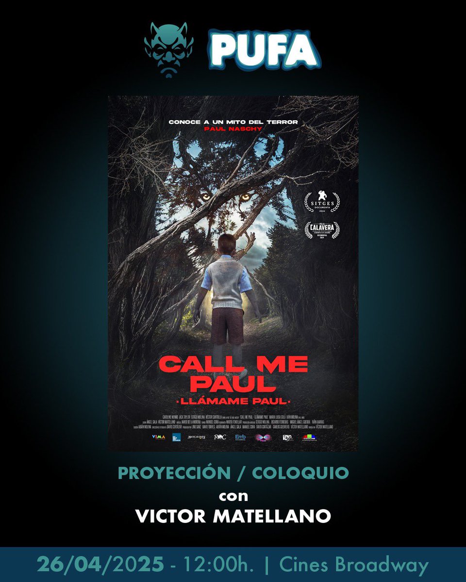 PucelaFantastic's tweet photo. #PrePUFA2025. El sábado 26 de abril a las 12:00 a.m., en @cinesbroadway proyección del documental #CallMePaul y coloquio posterior con el director @VMatellano. Iniciamos las actividades previas a nuestro festival con un homenaje al mítico Paul Naschy, ¡no te lo puedes perder! 👻 https://t.co/XJS5URCMat