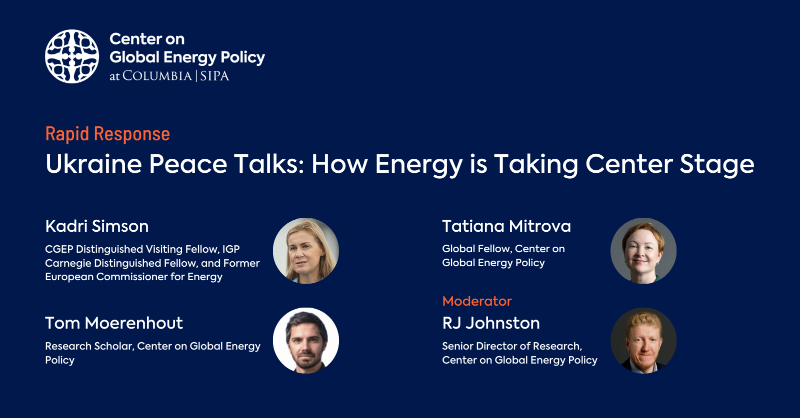 ColumbiaUEnergy's tweet photo. 🗓️ Friday, April 18
🖥️ Webinar

How is energy shaping peace talks in Ukraine? 🇺🇦

Join us for a rapid response briefing with CGEP experts @KadriSimson, Tom Moerenhout, and @mitrovat—moderated by RJ Johnston.

Register now ⬇️