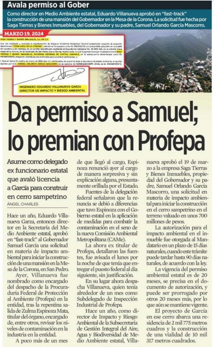Es inadmisible que el individuo que le aprobó la Manifestación de Impacto Ambiental al gobernador, para construir en el mega terreno del cerro de San Pedro, sea ahora delegado de la Profepa. ¿Que le pasa al gobierno de la 4 T?🛑🛑🛑