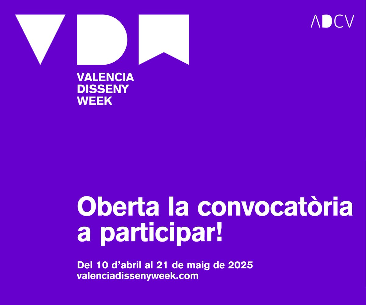 ADCV_com's tweet photo. 📢 Convocatòria per a codissenyar la Valencia Disseny Week  2025⭕️Propostes de professionals, estudis, empreses i escoles de disseny: Del 10/4 al 21/5
La VDW es trasllada a juny, enllaçant amb els actes del 40 aniversari de l'ADCV 📌 Del 6 al 12/6
Més info https://t.co/XTY33STodb https://t.co/gbAsHu7ecV