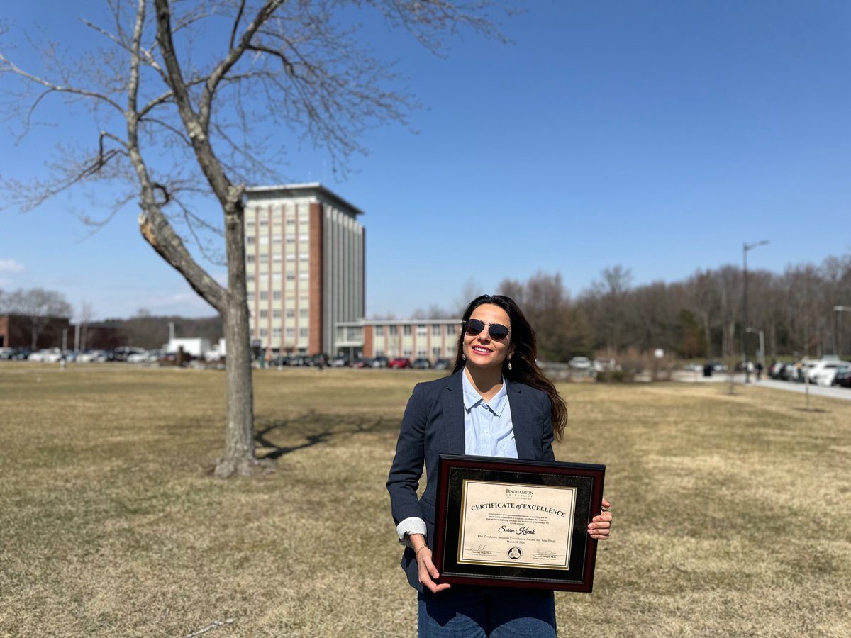 serra_kck's tweet photo. I’m honored to have received the Excellence in Teaching Award at Binghamton University.

While my amazing students’ anonymous letters mean more to me than any award, it still feels nice to be recognized!

Together, we’re making the world a better place—one syllabus at a time! https://t.co/AluQD5HygI