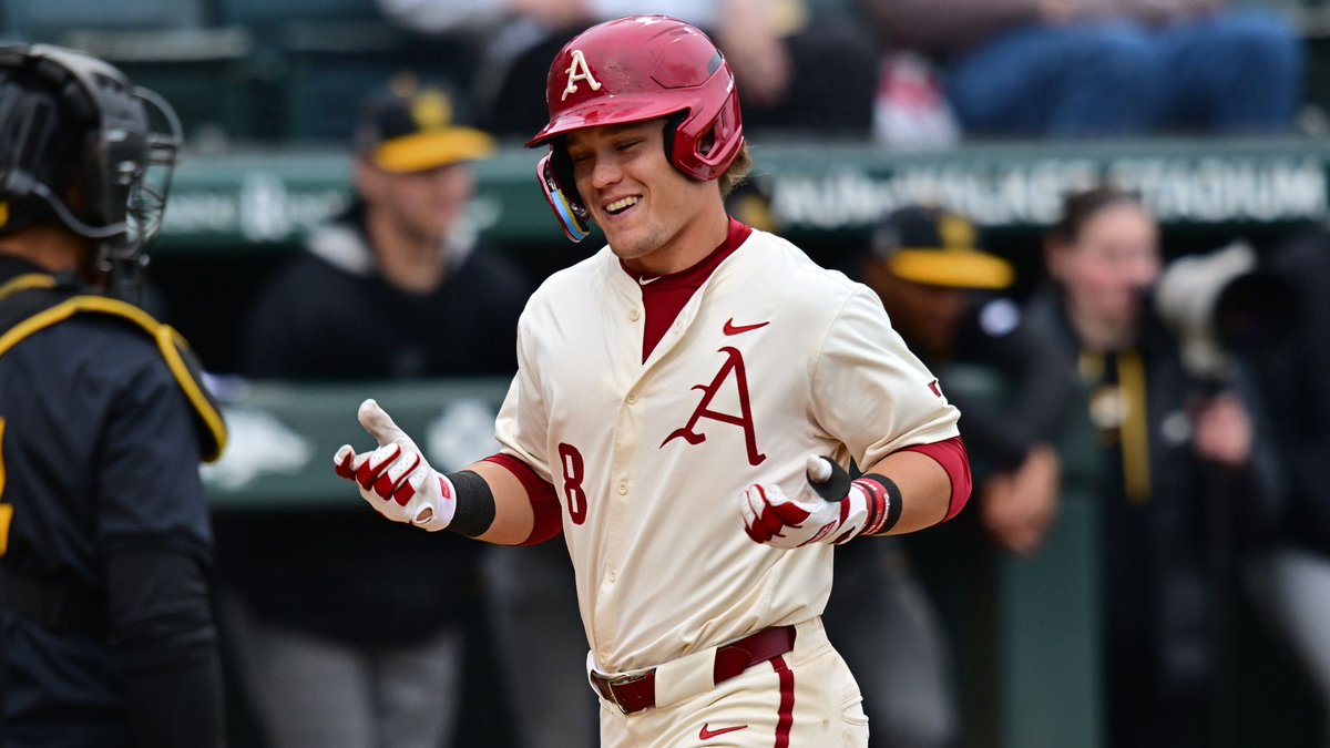 d1baseball's tweet photo. .@RazorbackBSB's offense is putting up NUMBERS in @SEC play, leading the league in:

- AVG (.361)
- OBP (.459) 
- SLG (.650) 
- OPS (1.109) 
- Runs (138) 
- Hits (155)
- HR (33)

@marketheridge looks into the rest of the SEC-only stat leaders ⤵️ https://t.co/tHL7XaSY3y