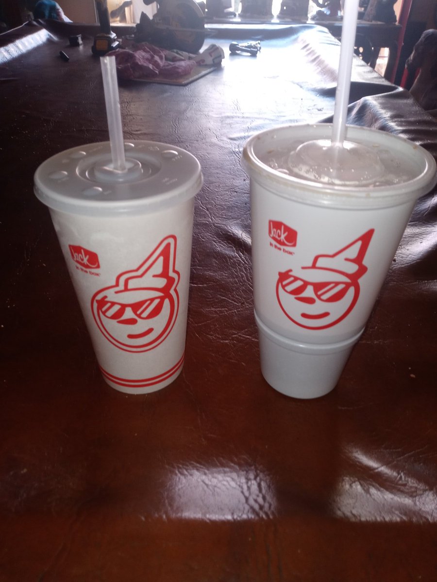will_love_spn's tweet photo. @JackBox Wow, wooow. Since when is the cup on the left a large? Why does it cost me more than the old, actually large cup? If you're giving less, you should be charging less. https://t.co/B0btgkyj1E
