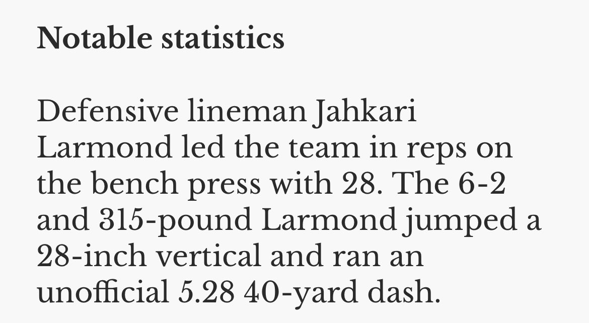 Our Guy <a href="/JahkariLarmond/">Jahkari</a> Turn Heads at <a href="/VandalFootball/">Idaho Football</a> Pro Day with 28 on the Bench Press would have been tied for second at the NFL Combine.