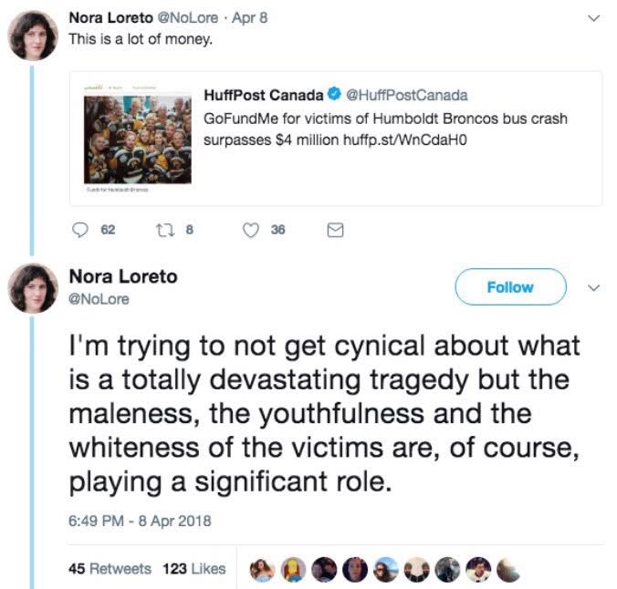 leppster5's tweet photo. @NoLore Remember when you blamed the Humboldt tragedy coverage on the kids being young and white. You’re pathetic. https://t.co/WC27g1RHRX
