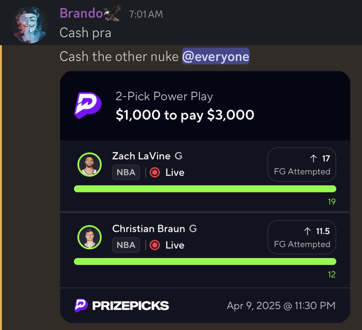 Cashed out 2 nukes yesterday in vip, more nukes coming. Link in bio, let’s cash🫡

#Prizepicks #Nba #Discord #SportsBetting