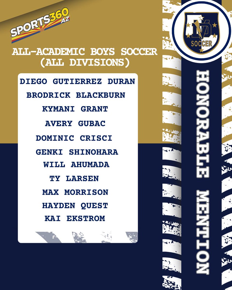 Desert Vista Men’s Soccer (@dvmensoccer) on Twitter photo Congrats to 19 of our varsity players who have been recognized on the <a href="/Sports360AZ/">Sports360AZ</a> All-Academic Boys Soccer (All Divisions) teams.
These players get it done in the classroom and on the field.
<a href="/DVHS_TUHSD/">Desert Vista High School</a> <a href="/theDVway/">Desert Vista Athletics</a> <a href="/huffine_tuhsd/">David Huffine</a> Congrats to 19 of our varsity players who have been recognized on the <a href="/Sports360AZ/">Sports360AZ</a> All-Academic Boys Soccer (All Divisions) teams.
These players get it done in the classroom and on the field.
<a href="/DVHS_TUHSD/">Desert Vista High School</a> <a href="/theDVway/">Desert Vista Athletics</a> <a href="/huffine_tuhsd/">David Huffine</a>