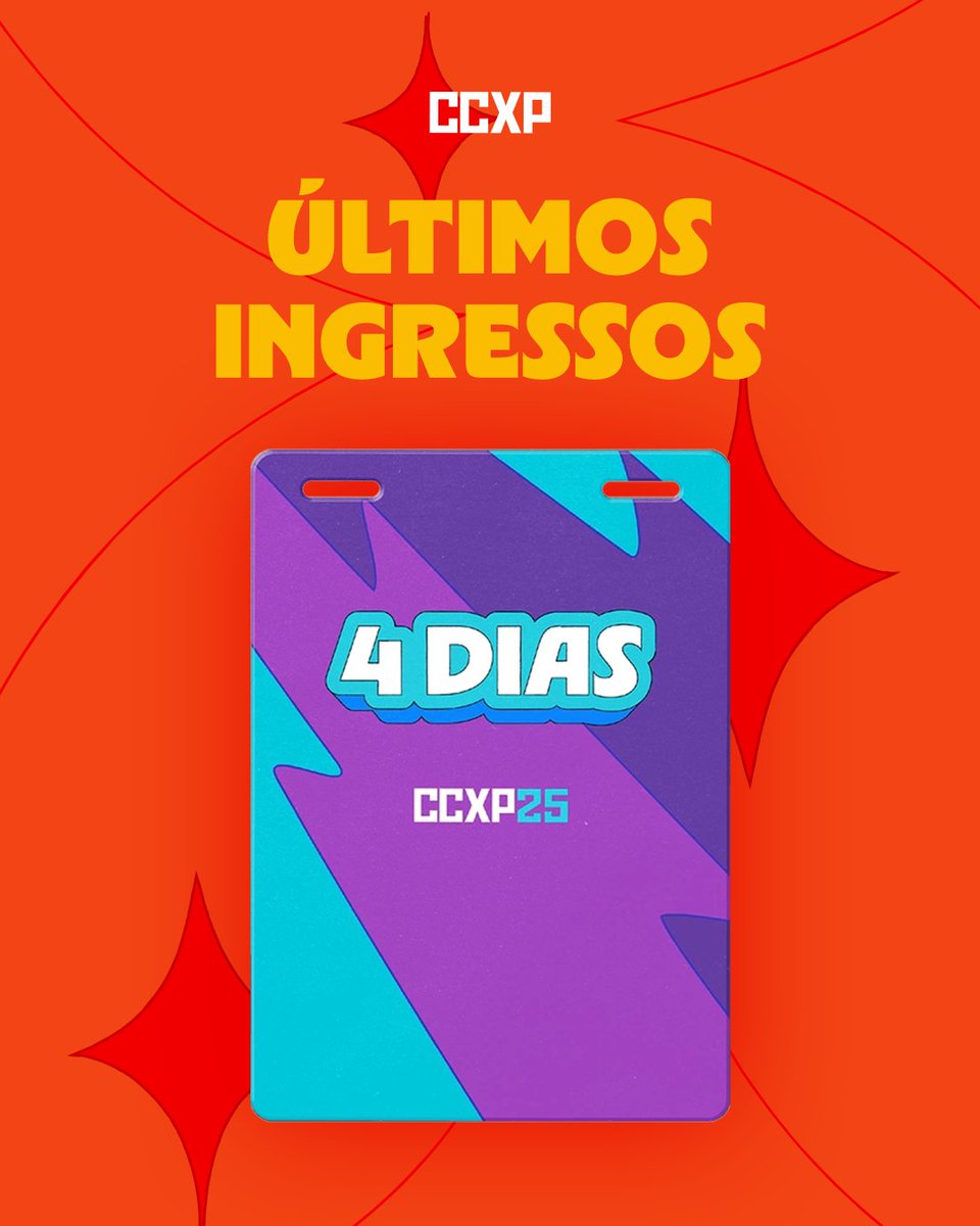 CCXPoficial's tweet photo. Eu, se fosse você, corria agora pro site pra garantir a credencial de 4 dias!
Porque, depois que esgotar, NÃO TEM MAIS!
Vai ficar de fora?
Garanta a sua no link: https://t.co/Ov3zRTTwqg https://t.co/9S8qwWjcaP