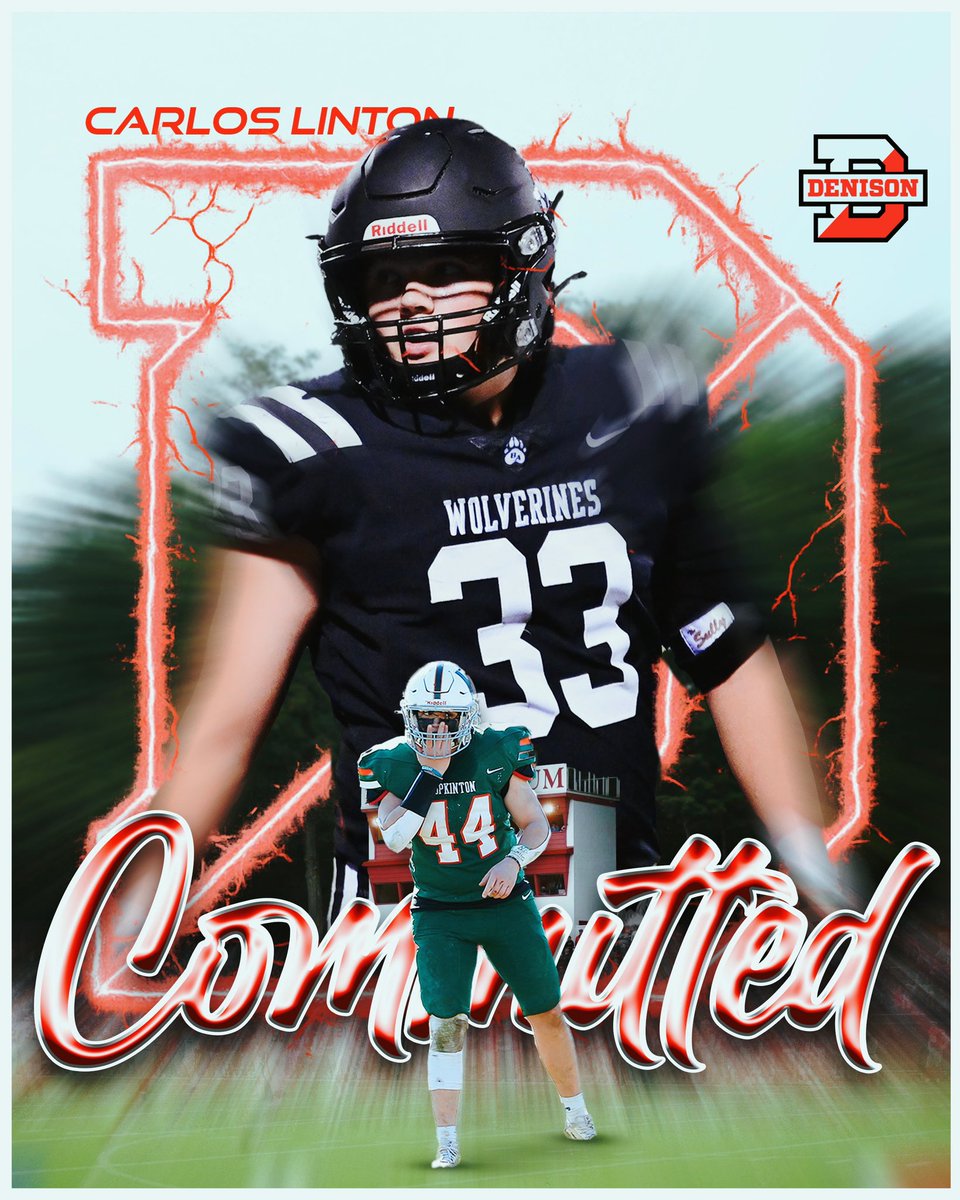 Carlos Linton (@carloslinton44) on Twitter photo Committed! Excited to further my academic and athletic career at Denison University. Thanks to everyone who helped me get to this point! <a href="/Coach_Dugs/">Matt Dugan</a> <a href="/coachhatem/">Jack Hatem</a> <a href="/DUFootball/">Denison Football</a> Committed! Excited to further my academic and athletic career at Denison University. Thanks to everyone who helped me get to this point! <a href="/Coach_Dugs/">Matt Dugan</a> <a href="/coachhatem/">Jack Hatem</a> <a href="/DUFootball/">Denison Football</a>