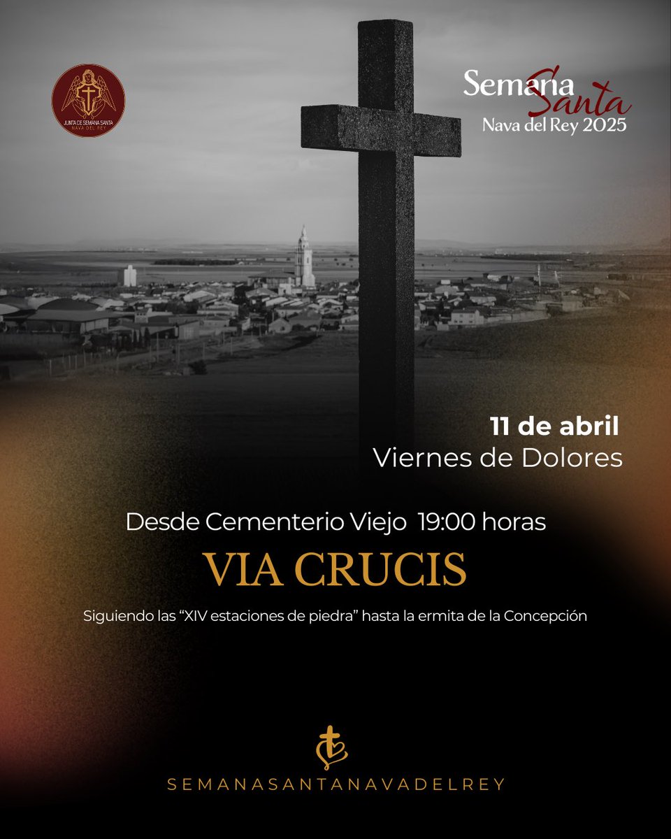 13:00h — CEIP Miguel Delibes
SEMANA SANTA “MINI”
Charlas y procesión con el alumnado del centro.
Colabora: BTC La Inmaculada

19:00h — VÍA CRUCIS
🔔✨ El Camino de la Cruz ✨🔔
Acompañamos la Cruz de Guía por el histórico “Vía Crucis de Piedra” en un recorrido de fe y memoria.