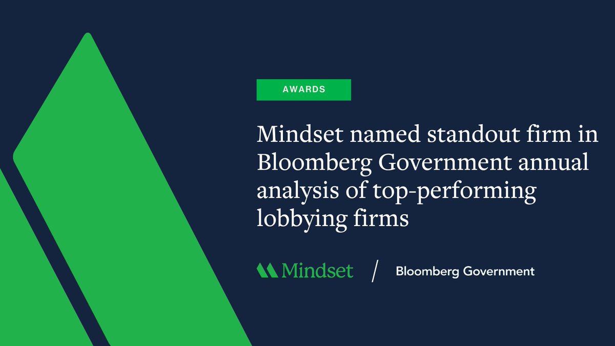 We're excited that Mindset Advocacy has been named a standout company in Bloomberg Government's analysis of the top-performing lobbying firms in 2024. This recognition reflects client retention and growth, the hard work of the entire Mindset team and our innovative clients.