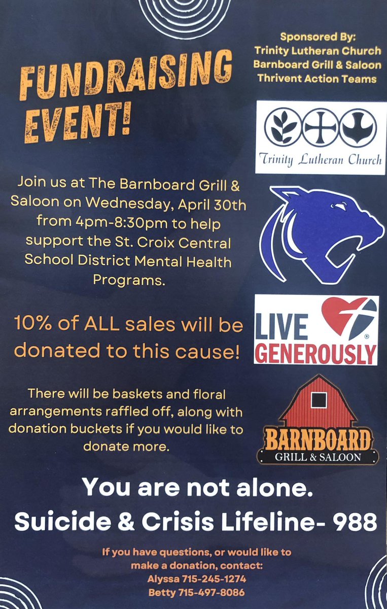 If you are in Hammond/Roberts area on April 30th stop by The Barnboard for dinner!!!