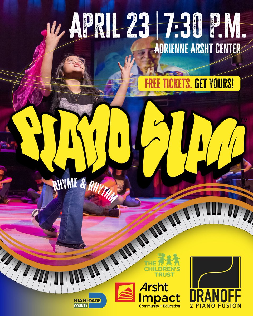 Dranoff2Piano's tweet photo. Piano Slam is less than two weeks away! 

Experience an electric fusion of classical piano and spoken word by Miami’s teen poets, performing live with pianists Jeroen van Veen and Mike del Ferro, and synth artist Anthony “Smurfio” Laurencio.

https://t.co/JKlFMrBhzh https://t.co/uHd1MUmX87