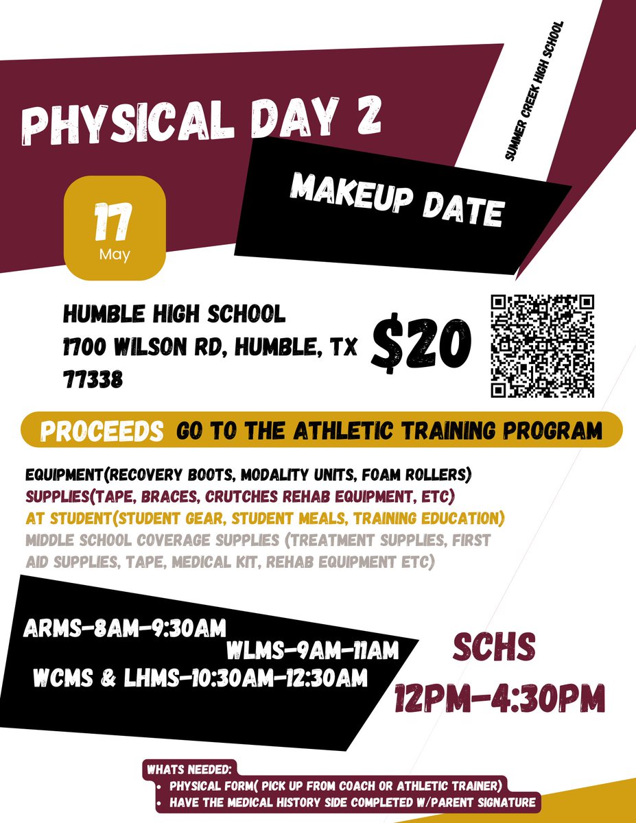 Lake Houston M.S. Girl's Athletics (@lh_ladyhawks) on Twitter photo <a href="/HumbleISD_LHMS/">Lake Houston Middle School</a> <a href="/LH_Hawks_Ath/">Lake Houston MS Boys Athletics</a>
📢📢 Are you going to 7th or 8th grade and want to compete in sports for the Hawk's Nest?! You need a physical to be a part of the Athletic Program. Get that physical completed sooner rather than later! #FlyHawksFly <a href="/HumbleISD_LHMS/">Lake Houston Middle School</a> <a href="/LH_Hawks_Ath/">Lake Houston MS Boys Athletics</a>
📢📢 Are you going to 7th or 8th grade and want to compete in sports for the Hawk's Nest?! You need a physical to be a part of the Athletic Program. Get that physical completed sooner rather than later! #FlyHawksFly