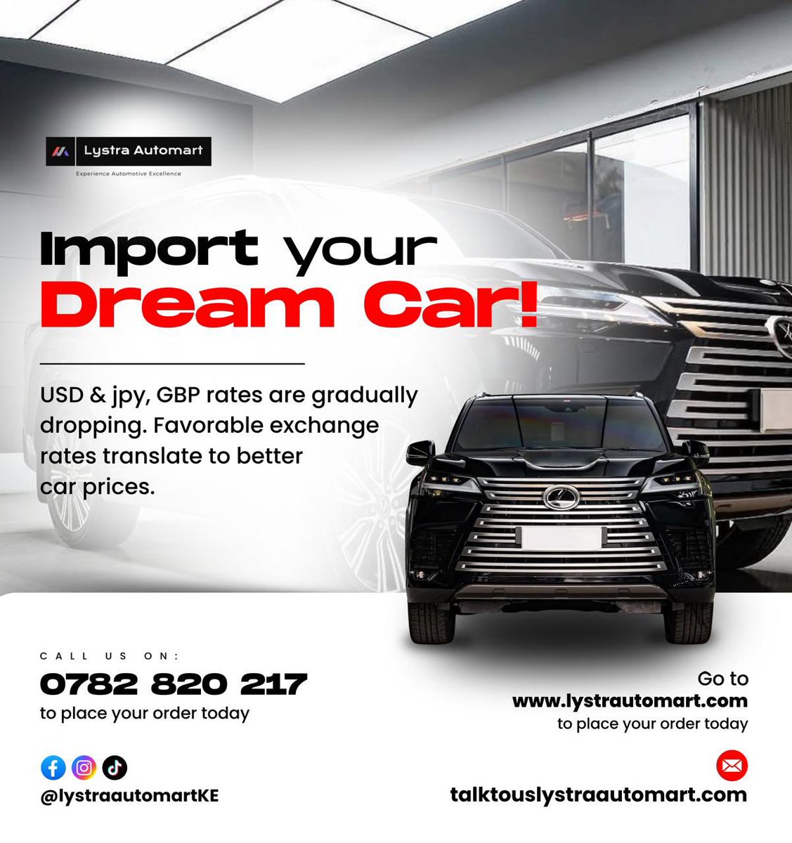 LystraAutomart's tweet photo. Time to LEVEL UP your driveway!
That dream whip? Yeah, we can import it.
USD, JPY &amp; GBP rates are DROPPING, so the deals are HOT.

Why wait? Best time to import is RIGHT NOW!

Call/WhatsApp: 0782 820 217
Order: https://t.co/xfmfeSe8VE
Email: talktously@lystraautomart.com https://t.co/hBFMnd9wWK