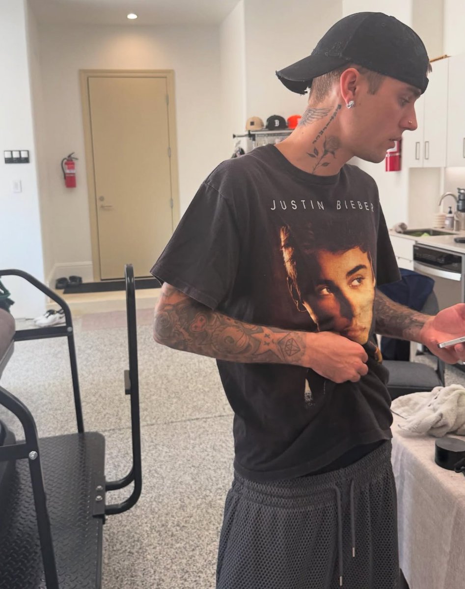 Justin Bieber wearing his 2012 “Believe” Tour Tee (2025)