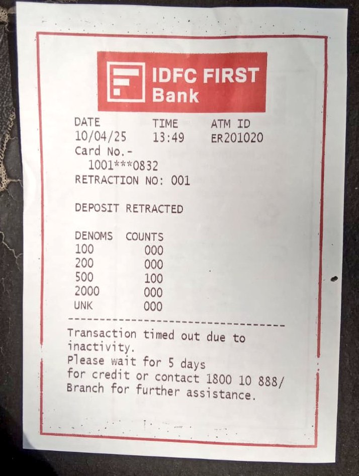 Sanjeev50131428's tweet photo. Had deposited cash @IDFCFIRSTBank  ATM ID ER201020 today @ 13:49 
The transaction has not been updated / credited to my SB account.

service request no. 1114986272

Kindly revert immediately

@RBI @FinMinIndia @nsitharaman #bank #ombudsman https://t.co/YqNYdFW51e