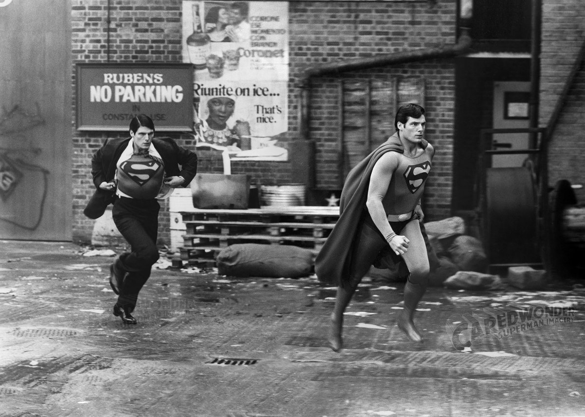CapedWonderJim's tweet photo. I combined two photos to create this final image. Notice that Christopher Reeve as Superman is “defying gravity” in this image. —Jim Bowers #christopherreeve #supermanii #supermansequel https://t.co/py0yTO3V8z