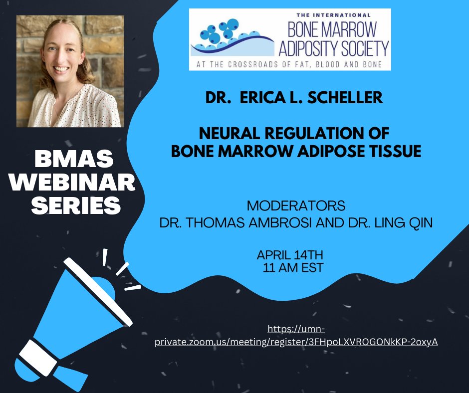 BMAS (@bma_society) on Twitter photo ⏰Last Call - starting in 1 hour⏰ The 6th <a href="/BMA_Society/">BMAS</a> Webinar "Neural Regulation of Marrow Adipose Tissue is coming up on April 14, 2025 at 11 AM EDT / 5PM CEST featuring Dr. Erica Scheller (<a href="/schellerlab/">Scheller Lab</a>) from <a href="/wustlcrm/">WashU Center of Reg Med</a>, <a href="/WashU_MRC/">WashU MRC</a> register at: umn-private.zoom.us/meeting/regist… ⏰Last Call - starting in 1 hour⏰ The 6th <a href="/BMA_Society/">BMAS</a> Webinar "Neural Regulation of Marrow Adipose Tissue is coming up on April 14, 2025 at 11 AM EDT / 5PM CEST featuring Dr. Erica Scheller (<a href="/schellerlab/">Scheller Lab</a>) from <a href="/wustlcrm/">WashU Center of Reg Med</a>, <a href="/WashU_MRC/">WashU MRC</a> register at: umn-private.zoom.us/meeting/regist…