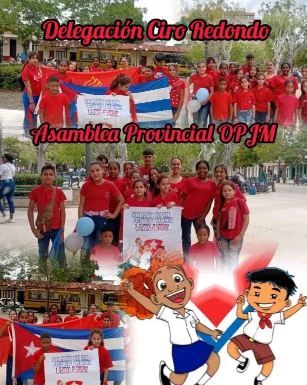 AnabelRamrezLp2's tweet photo. Firmes y comprometidos los delegados a la Asamblea Provincial de la Organización de Pioneros José Martí de #PorCiroRedondoTodo confiamos en ustedes mi niños estamos muy bien representado. 
#CiegoEn26
#64OPJM @UJCdeCuba  @JHGcasanova @AlfreMene37409 @yuslayvis https://t.co/FWbrNevWip