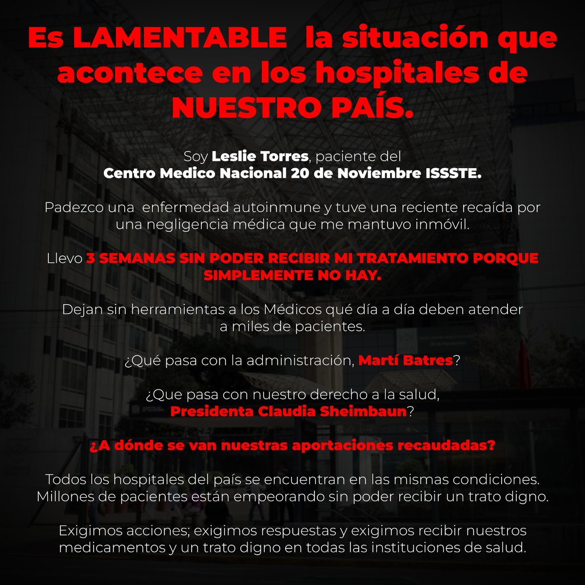 Sharturo's tweet photo. @martibatres
@claudiashein
@ISSSTE_mx
@usuarios_issste
@SEGOB_mx
@SSalud_mx
@CNDH https://t.co/E8jnoljw7P