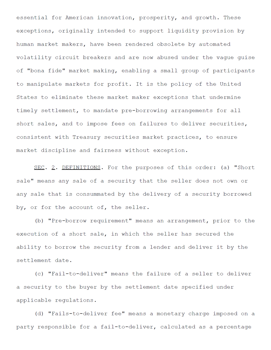 dlauer's tweet photo. We've taken the next step in our advocacy efforts to restore the integrity of American capital markets. @WeTheInvestors_ has posted a draft executive order for @POTUS to enact the short-selling reforms in our SEC petition - universal pre-borrow, end MM exception & fines on FTDs. https://t.co/pdxE9AtNqA