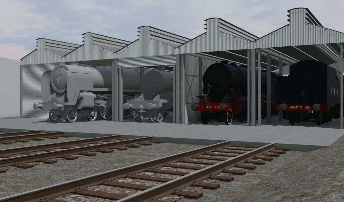 LMRroblox's tweet photo. main steam shed in the longmoor yard with 600, 601 and the wip models of 70025 and 42354
#ROBLOX 
#LMR 
#longmoor
#RobloxDev https://t.co/l4eCd0Bzhi