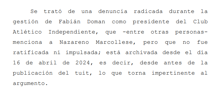El Tribunal Oral en lo Criminal y Correcional Nro. 12 confirma que la causa penal impulsada por Doman -en representación de #Independiente- contra Moyano y otros por administración fraudulenta y lavado de activos fue archivada HACE UN AÑO por falta de ratificación e impulso.