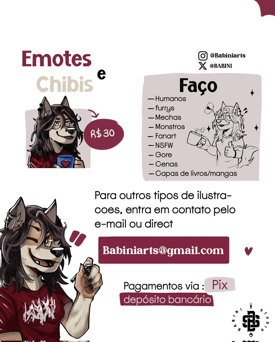 b4binii's tweet photo. Tabela de comissão 

Lembrando que os preços e o prazo variam de acordo com a arte desejada

Para mais informações chamar via email ou direct https://t.co/O8y6PCYprs