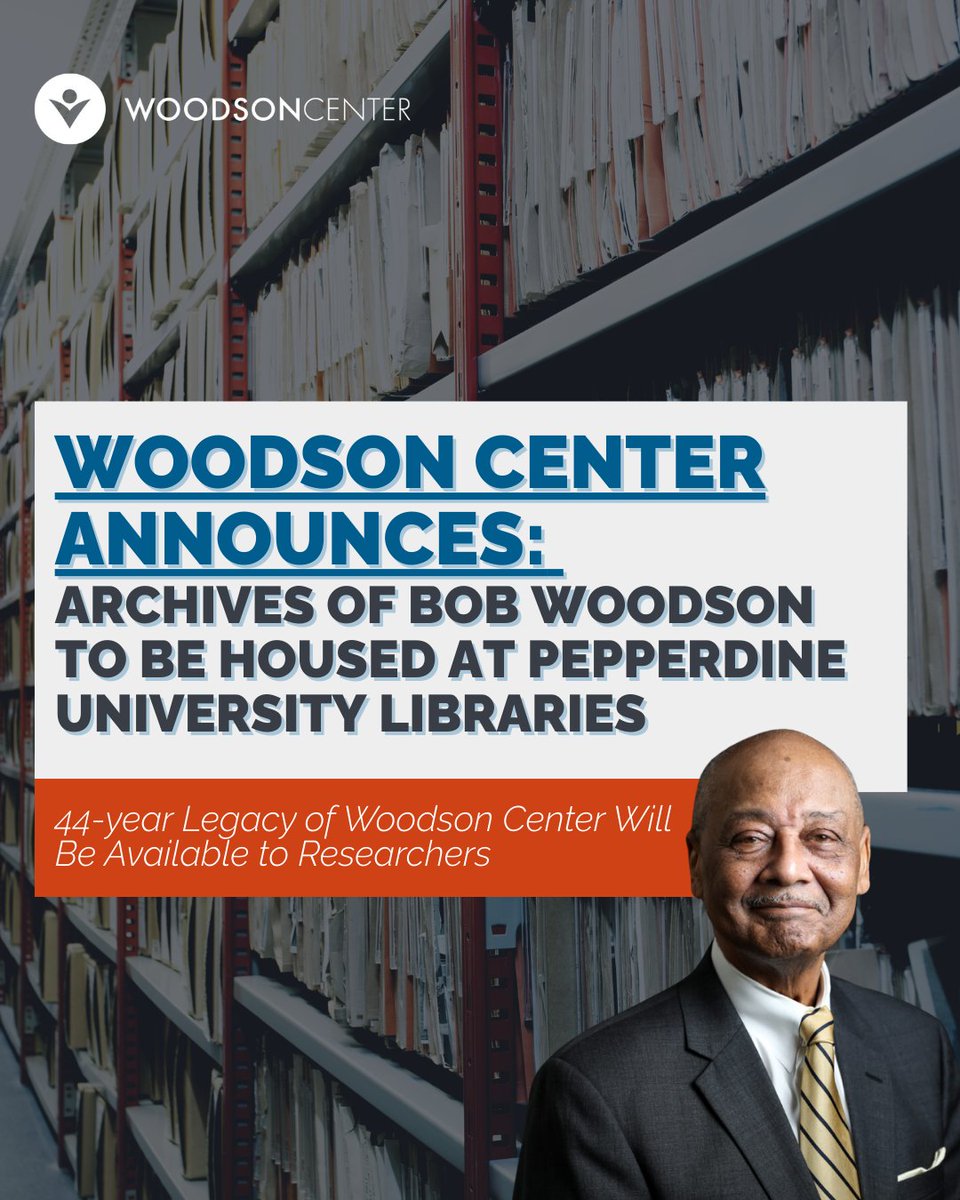 Woodson Center (@woodsoncenter) on Twitter photo We are proud to #announce that the archives of 40+ years of work by <a href="/BobWoodson/">Bob Woodson</a> & #WoodsonCenter will be housed at <a href="/PeppLibraries/">Pepperdine Libraries</a>. The archives, featuring #research, writing, & media will be available to researchers & #journalists to study the Center’s work in helping We are proud to #announce that the archives of 40+ years of work by <a href="/BobWoodson/">Bob Woodson</a> & #WoodsonCenter will be housed at <a href="/PeppLibraries/">Pepperdine Libraries</a>. The archives, featuring #research, writing, & media will be available to researchers & #journalists to study the Center’s work in helping