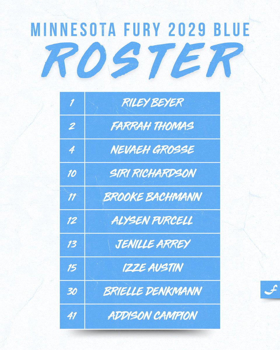 Minnesota Fury AAU (@minnesotafury) on Twitter photo Our 𝟮𝟬𝟮𝟵 𝗕𝗟𝗨𝗘 team❕
View additional roster information on our website!
🔗 minnesotafury.com/girls/teams.ph…
#FuryFam | <a href="/Nick_Storm_/">Nick Storm</a> Our 𝟮𝟬𝟮𝟵 𝗕𝗟𝗨𝗘 team❕
View additional roster information on our website!
🔗 minnesotafury.com/girls/teams.ph…
#FuryFam | <a href="/Nick_Storm_/">Nick Storm</a>