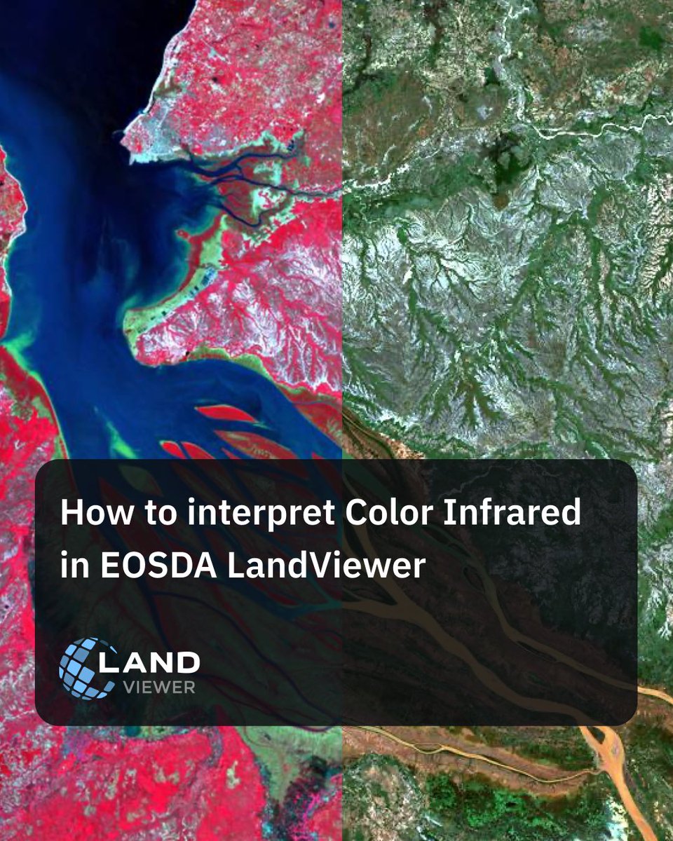 EOSDALandViewer's tweet image. Want to see #vegetation health at a glance?
The #ColorInfrared band combination makes it easy — healthy plants pop in red, stress stands out in pale tones, and water/urban areas contrast clearly: bit.ly/43TDXCV