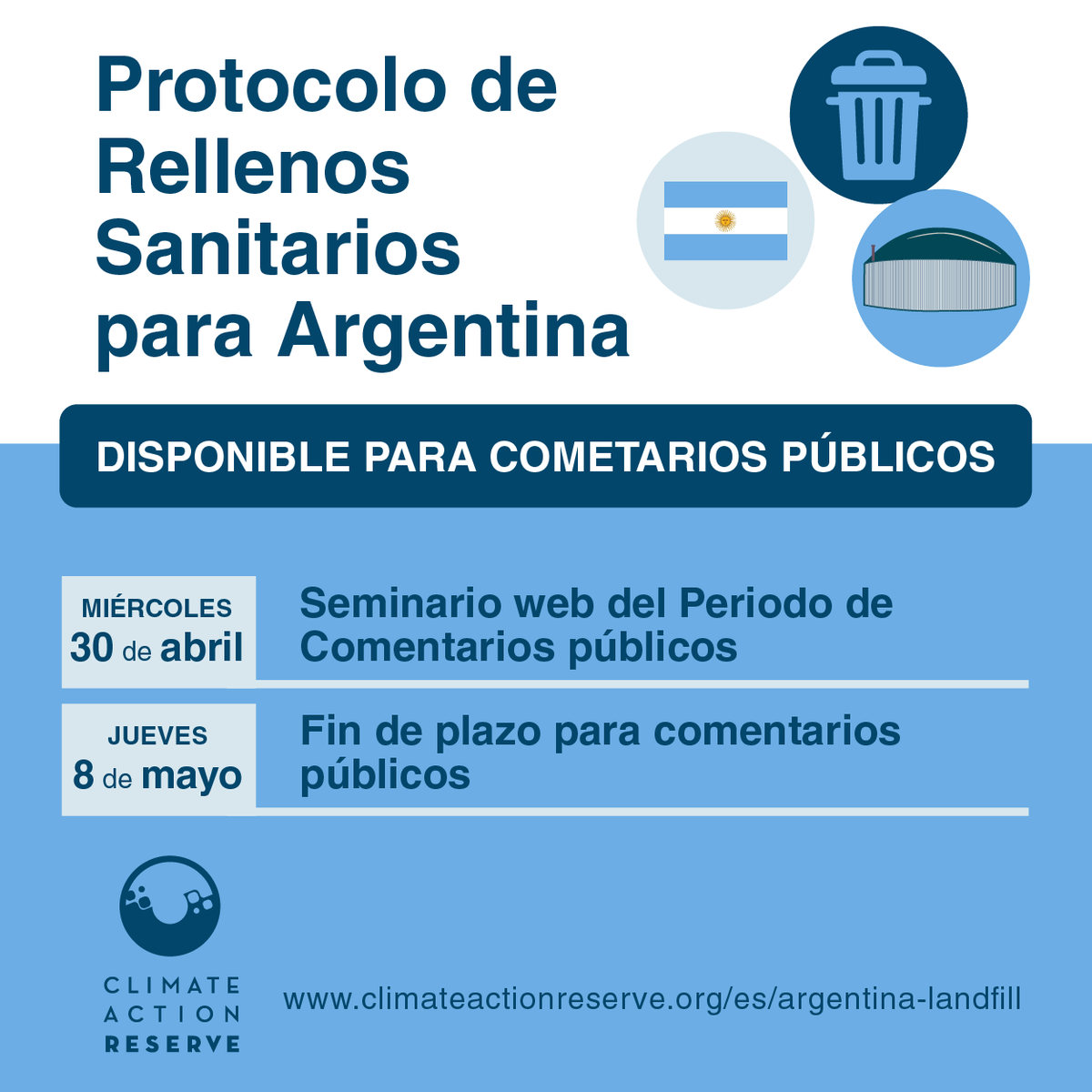 The draft Argentina Landfill Protocol is available for public comment. Please join us for a public comment webinar on April 30 and submit public comments by May 8. 

climateactionreserve.org/how/protocols/…