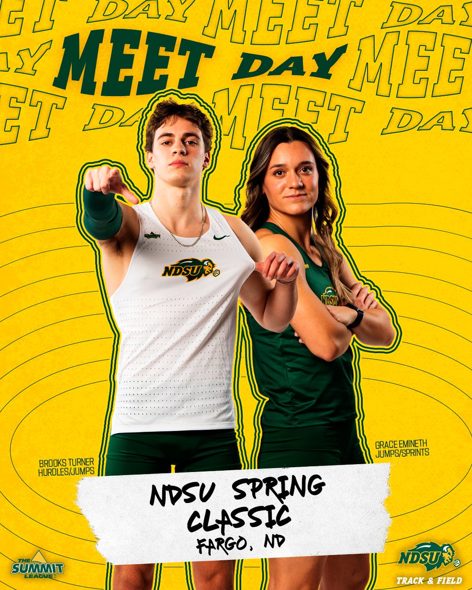 NDSUTrackField's tweet photo. It's good to be home! 🦬

NDSU Spring Classic
⏰: 10:00 AM
📌: Fargo, ND
🏟️: Terrence Dahl and Donna Beres Track Complex
📝: https://t.co/a55rsM1beR
📊: https://t.co/pKqbY9sFI1  https://t.co/duevRrCnKG